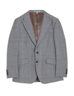 Mens M&S SARTORIAL Tailored Fit Wool Rich Check Jacket - Light Grey