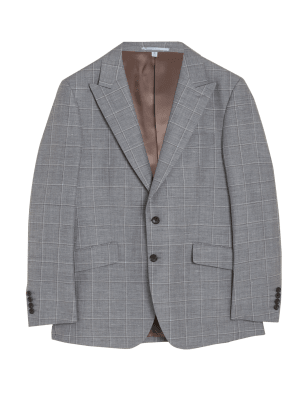 Mens M&S SARTORIAL Tailored Fit Wool Rich Check Jacket - Light Grey