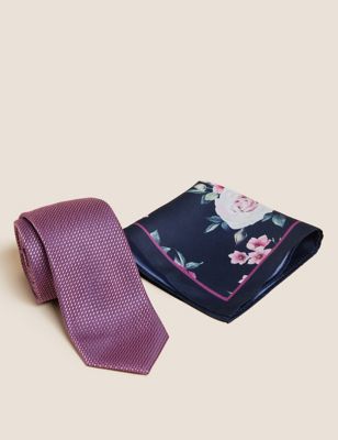 Set van 2 smalle gebloemde stropdassen met zakdoek - NL