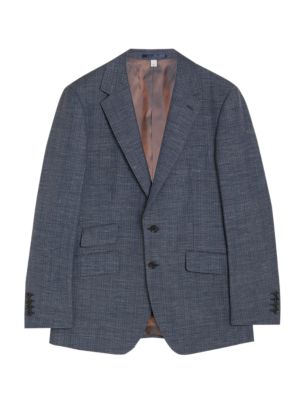 Mens Savile Row Inspired Tailored Fit Wool Rich Puppytooth Jacket - Navy Mix