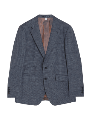 Mens Savile Row Inspired Tailored Fit Wool Rich Puppytooth Jacket - Navy Mix