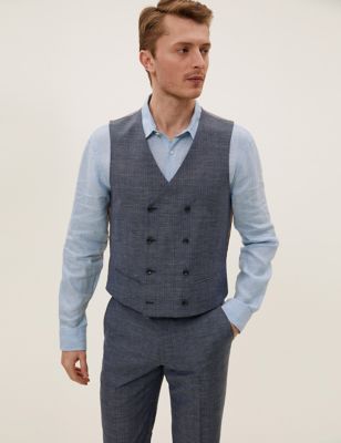 

Mens Savile Row Inspired Wool Rich Double Breasted Waistcoat - Navy Mix, Navy Mix