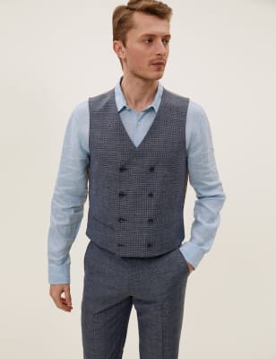 

Mens Savile Row Inspired Wool Rich Double Breasted Waistcoat - Navy Mix, Navy Mix