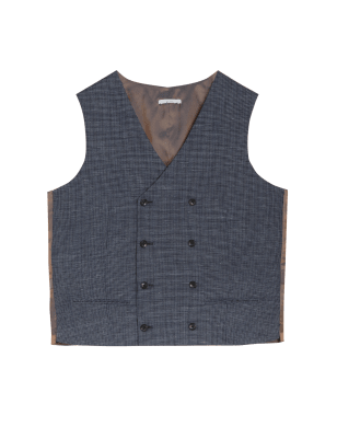 Mens Savile Row Inspired Wool Rich Double Breasted Waistcoat - Navy Mix