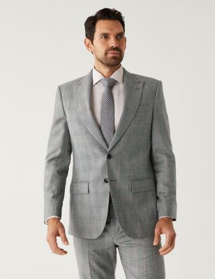 

Mens M&S SARTORIAL Regular Fit Pure Wool Check Suit Jacket - Grey Mix, Grey Mix