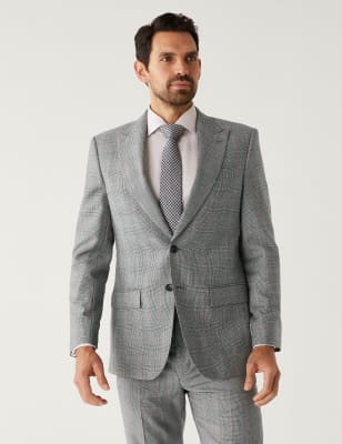 

Mens M&S SARTORIAL Normal geschnittene Anzugjacke aus reiner Wolle mit Karomuster - Grey Mix, Grey Mix