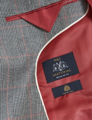 

Mens M&S SARTORIAL Regular Fit Pure Wool Check Jacket - Grey Mix, Grey Mix
