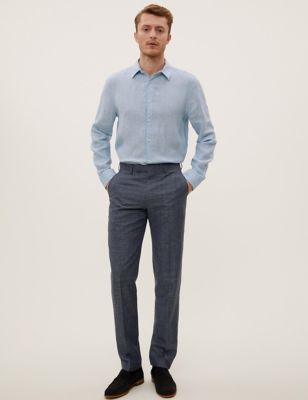 

Mens Savile Row Inspired Tailored Fit Wool Rich Puppytooth Trousers - Navy Mix, Navy Mix