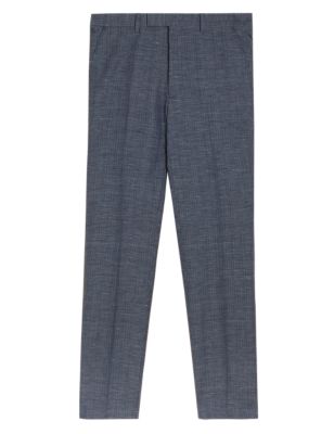 Mens Savile Row Inspired Tailored Fit Wool Rich Puppytooth Trousers - Navy Mix