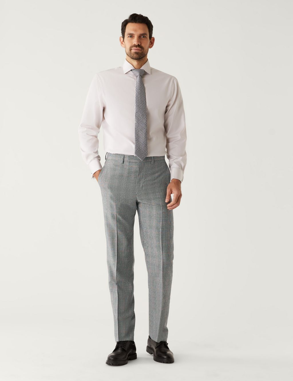Regular Fit Pure Wool Check Suit Trousers image 1