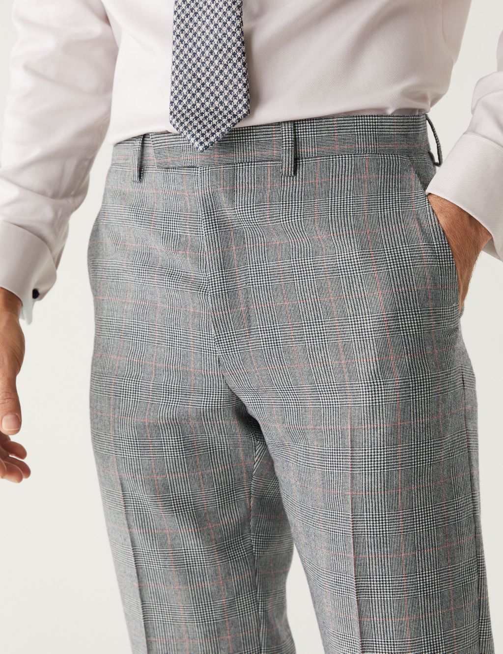 Regular Fit Pure Wool Check Suit Trousers image 3