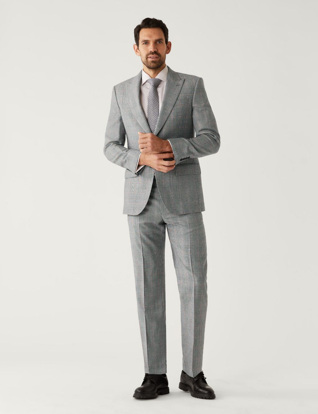 Regular Fit Pure Wool Check Suit Trousers image 5
