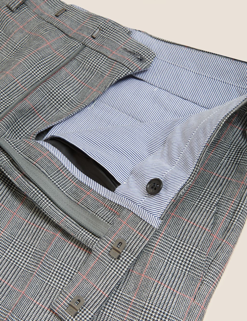Regular Fit Pure Wool Check Suit Trousers image 6