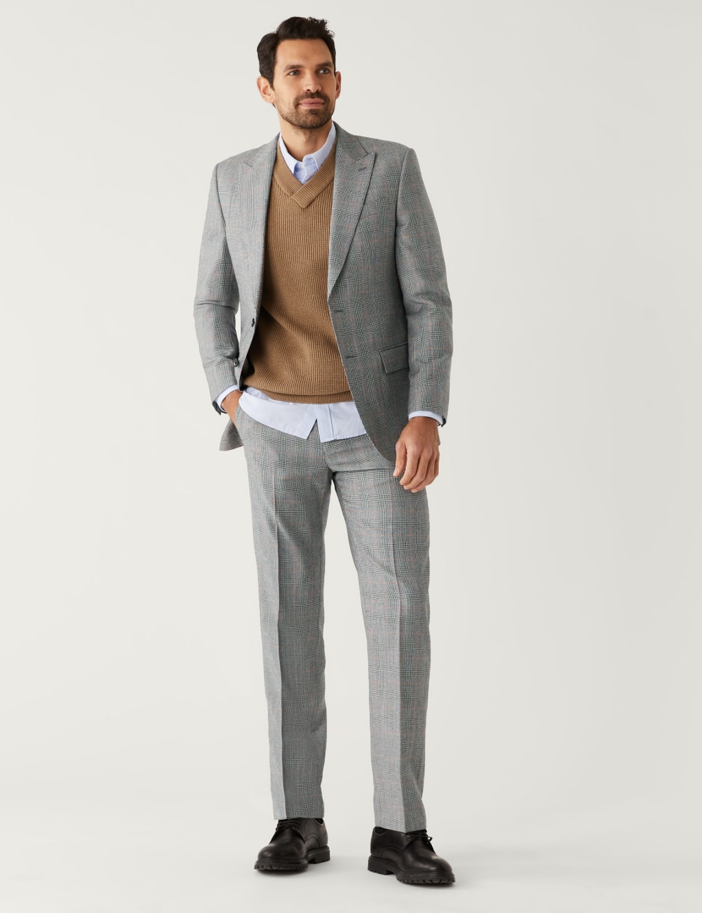 Regular Fit Pure Wool Check Suit Trousers image 7
