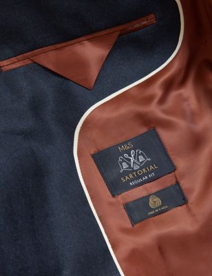 Mens M&S SARTORIAL Regular Fit Pure Wool Herringbone Jacket - Navy