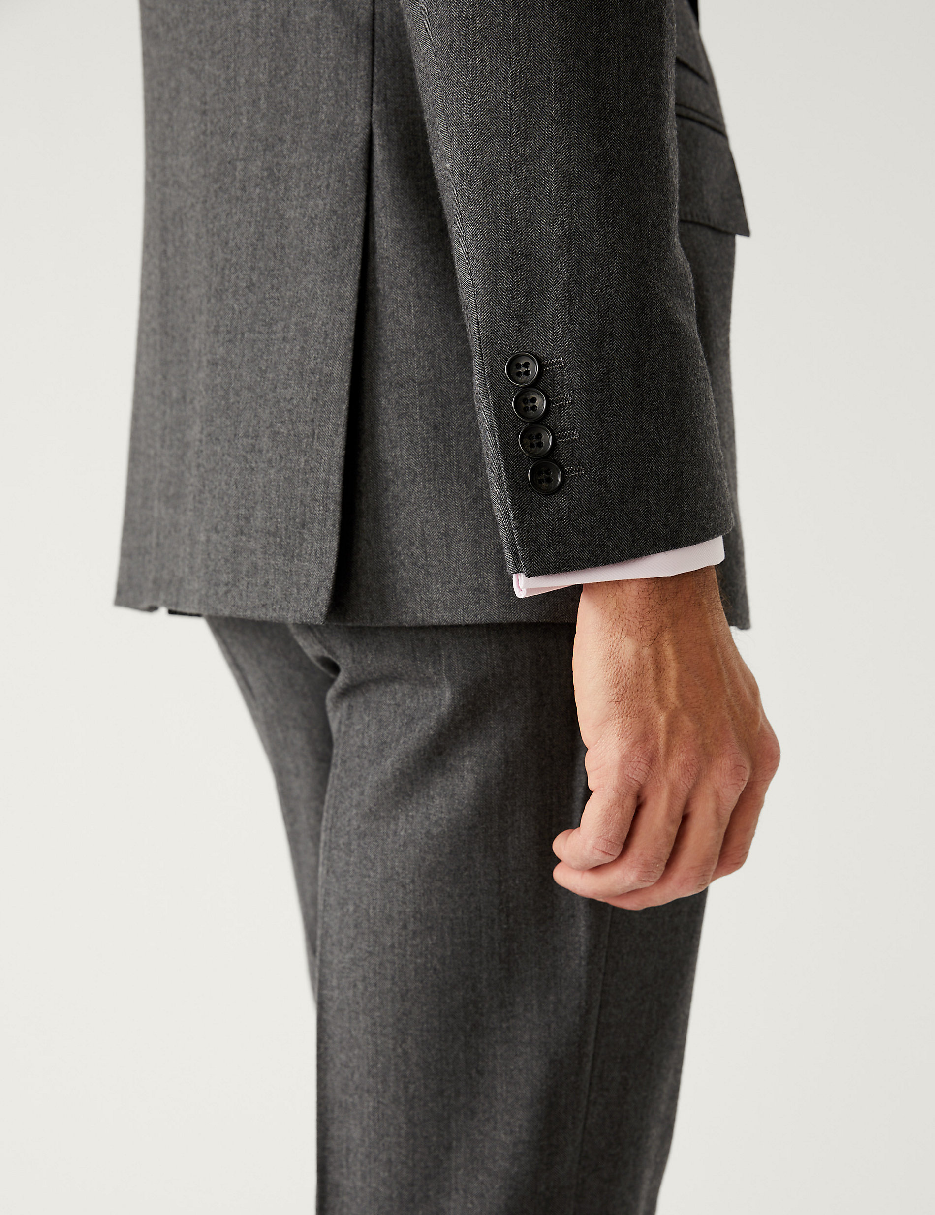 Regular Fit Pure Wool Herringbone Suit Jacket