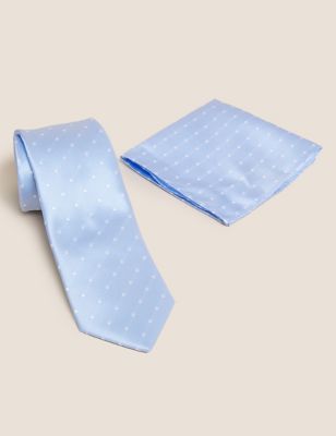 

Mens M&S Collection Spotted Tie & Pocket Square Set - Light Blue, Light Blue