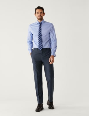

Mens M&S SARTORIAL Normal geschnittener Anzughose aus reiner britischer Wolle mit Fischgrätmuster - Navy, Navy
