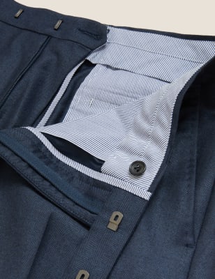

Mens M&S SARTORIAL Regular Fit Pure British Wool Herringbone Trousers - Navy, Navy