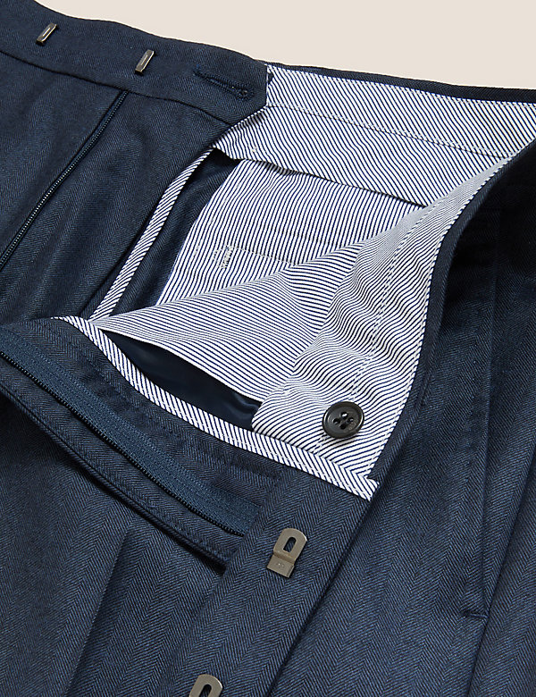 سروال بدلة من الصوف البريطاني الصافي مقاس عادي بنقشة خطوط متعرجة - OM