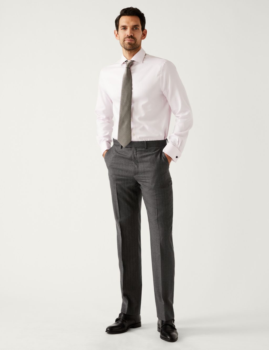 Regular Fit Pure British Wool Herringbone Suit Trousers image 1