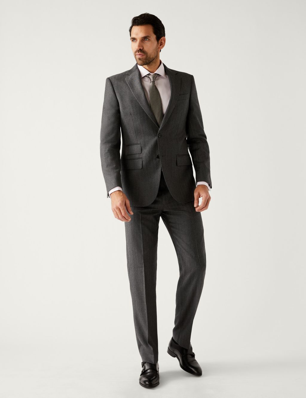 Regular Fit Pure British Wool Herringbone Suit Trousers image 5