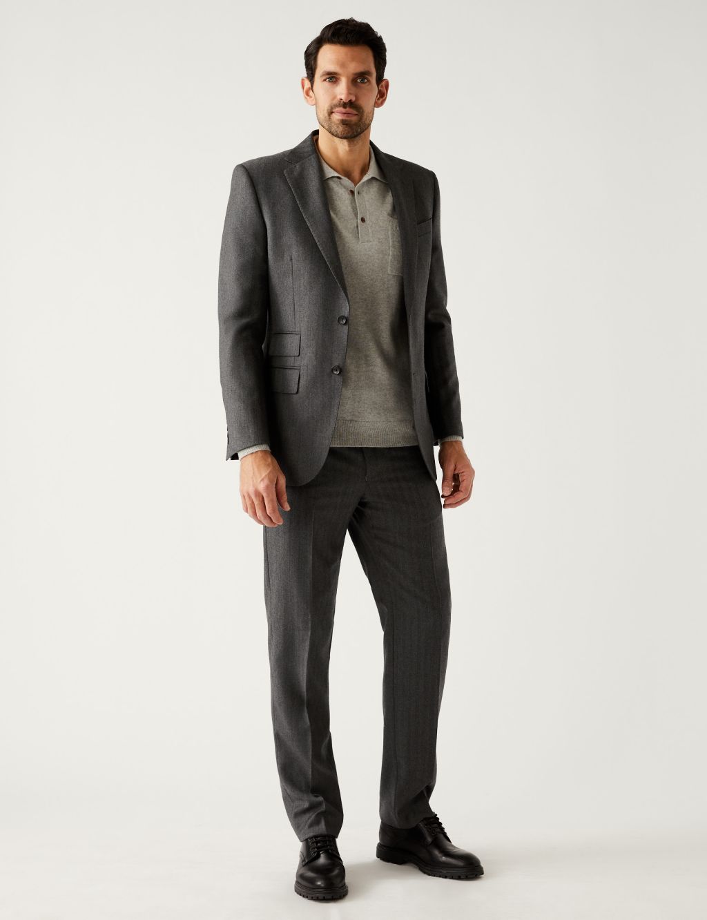 Regular Fit Pure British Wool Herringbone Suit Trousers image 6