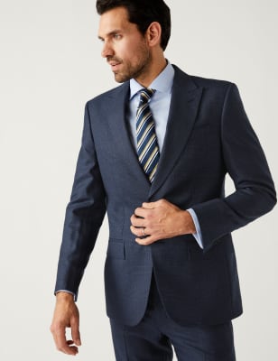 Marks And Spencer Mens M&S Collection Regular Fit Pure Wool Check Jacket - Navy