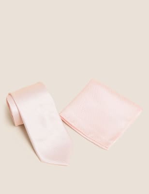 

Mens M&S Collection Woven Tie & Pocket Square Set - Light Pink, Light Pink