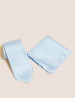 

Mens M&S Collection Woven Tie & Pocket Square Set - Light Blue, Light Blue