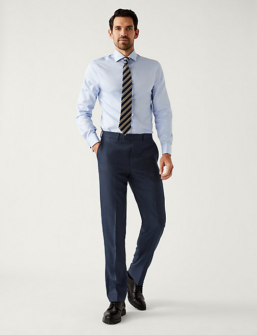 Marks And Spencer Mens M&S SARTORIAL British Wool Regular Fit Check Trousers - Navy
