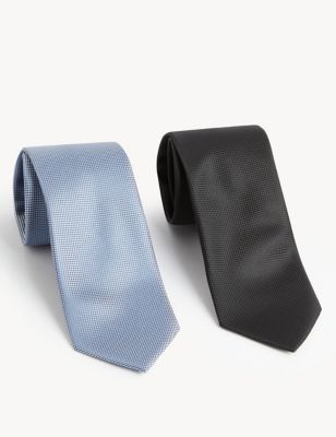 Mens M&S Collection 2pk Textured Ties - Light Airforce, Light Airforce