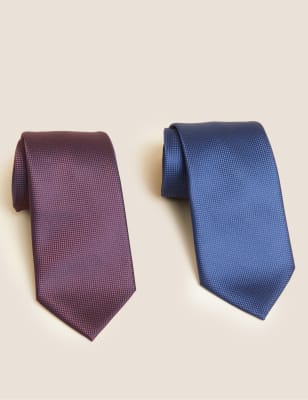 

Mens M&S Collection 2pk Textured Ties - Navy Mix, Navy Mix