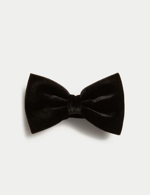 Mens M&S Collection Velvet Bow Tie - Black, Black