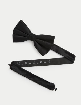 M&S Men's Pure Silk Bow Tie - Black, Black