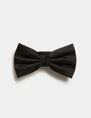 M&S Mens Pure Silk Bow Tie - Black, Black