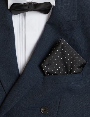 M&S Men's Polka Dot Tie & Pocket Square Set - Black, Black,Navy