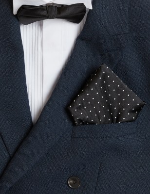 M&S Mens Polka Dot Tie & Pocket Square Set - Black, Black,Navy