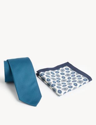 

Mens M&S Collection Paisley Tie & Pocket Square Set - Teal, Teal