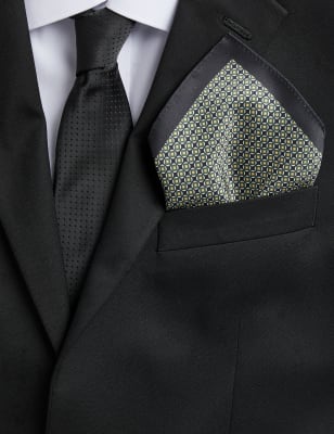 

Mens M&S Collection Slim Geometric Tie & Pocket Square Set - Black Mix, Black Mix