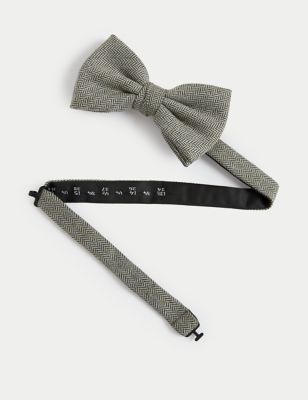 M&S Mens Herringbone Wool Blend Bow Tie - Khaki, Khaki