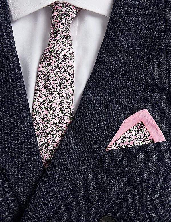 Slim Printed Floral Tie & Pocket Square Set - DK