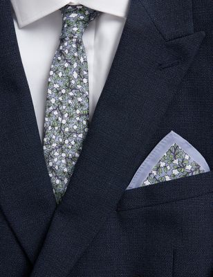 Slim Printed Floral Tie & Pocket Square Set