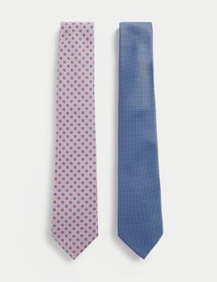 M&S Men's 2pk Slim Textured Tie Set - Multi, Multi