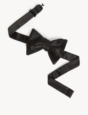 M&S Mens Pure Silk Bow Tie - Black, Black