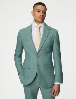 M&S Mens Slim Fit Wool Blend Suit Jacket - 40SHT - Green, Green,Pink,Stone