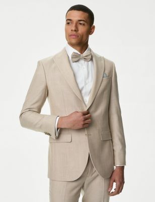 M&S Men's Slim Fit Wool Blend Suit Jacket - 44SHT - Stone, Stone,Green,Pink