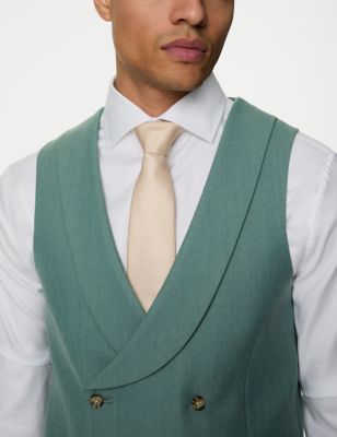 M&S Mens Wool Blend Double Breasted Waistcoat - 38REG - Green, Green,Pink,Stone