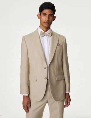 M&S Men's Regular Fit Wool Blend Textured Suit Jacket - 38LNG - Stone, Stone