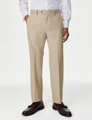 M&S Men's Regular Fit Wool Blend Suit Trousers - 42SHT - Stone, Stone